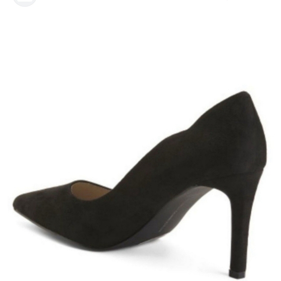 French Connection Black Stiletto Scallop Suede Size 9 Heel Classic NIB - Picture 2 of 6